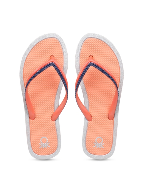 

United Colors of Benetton Women Peach-Coloured & Navy Blue Solid Thong Flip-Flops