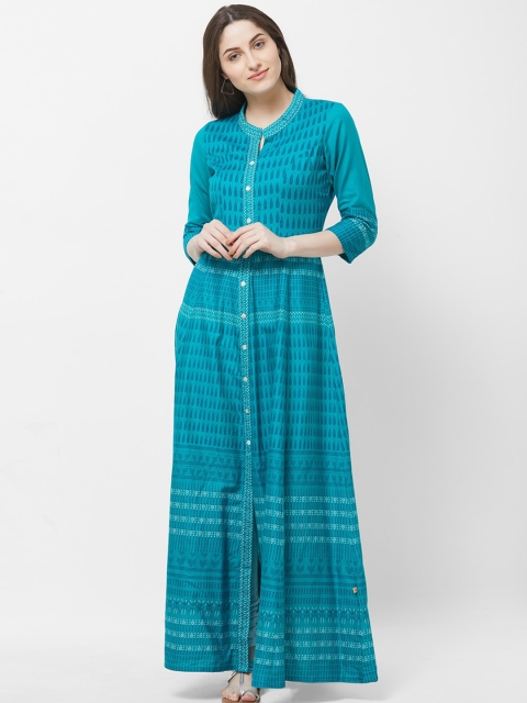 

Vedic Women Blue Printed Maxi Dress