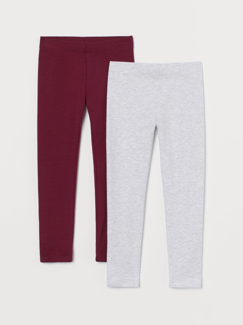 

H&M Girls 2-Pack Solid Sturdy Jersey Leggings, Maroon