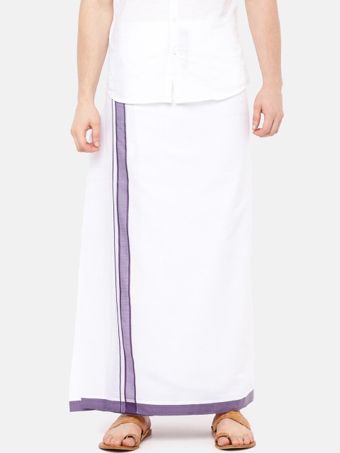 

RAMRAJ COTTON Men White Ozone Plain Dhoti With Violet Border