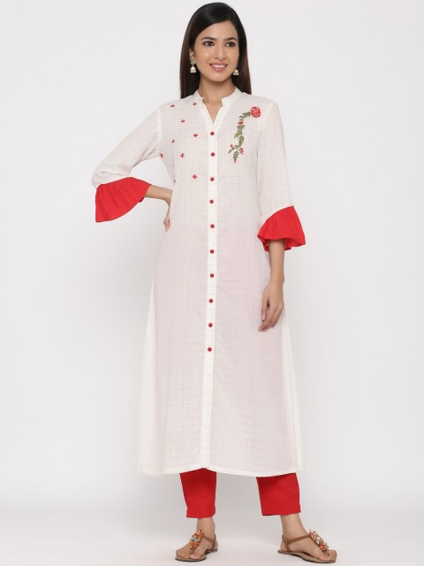 

Jaipur Kurti Women Off-White & Red Embroidered Kurta with Trousers