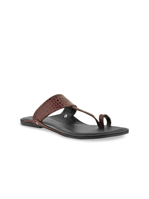 

SKO Men Maroon & Black Leather Comfort Sandals