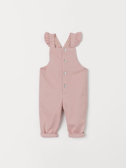 

H&M Infant Girls Pink Solid Frill-Trimmed Dungarees