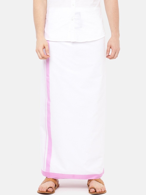 

RAMRAJ COTTON Men White Wave Solid Dhoti With Pink Border