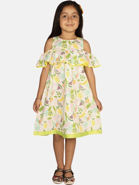 

RIBBON CANDY Girls White & Yellow Printed A-Line Dress