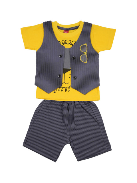 

Jb Club Infant Boys Charcoal Grey & Yellow Printed T-shirt & Shorts