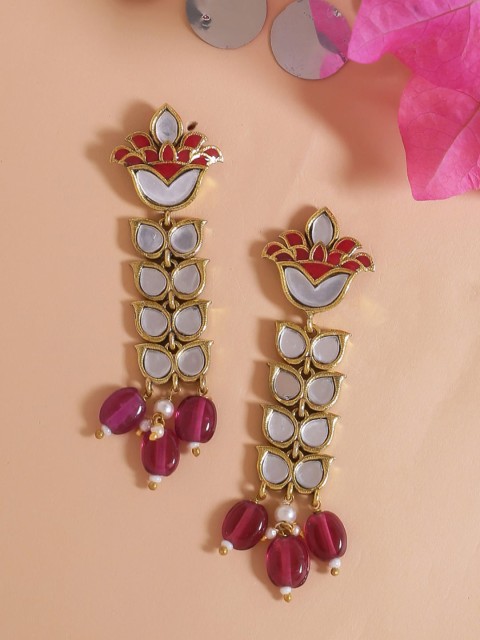 

Voylla Gold-Plated & Pink Classic Drop Earrings