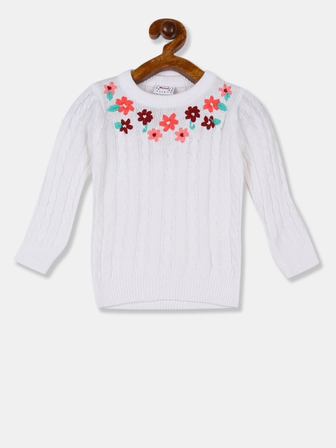 

Donuts Girls White Self Design Embroidered Acrylic Sweater