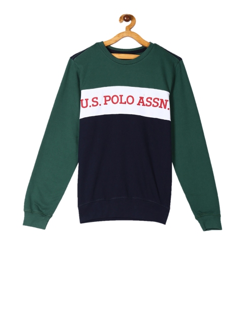 

U.S. Polo Assn. Kids Boys Navy Blue & Green Colourblocked Sweatshirt