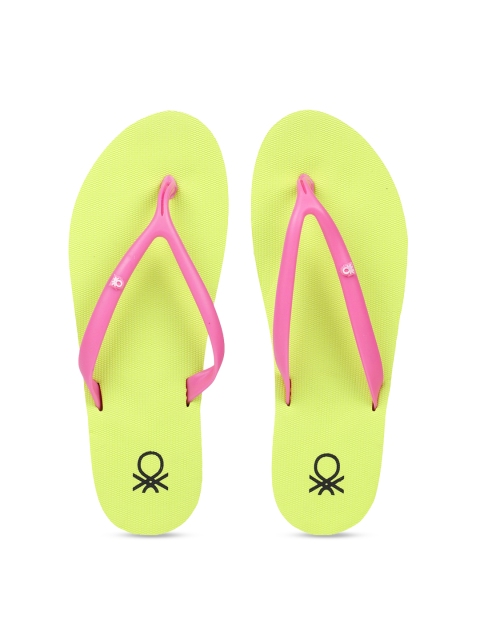 

United Colors of Benetton Women Pink & Lime Green Printed Thong Flip-Flops