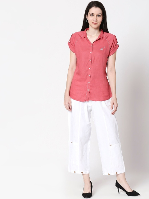 

TERQUOIS Women Rose-Coloured & White Solid Top with Trousers