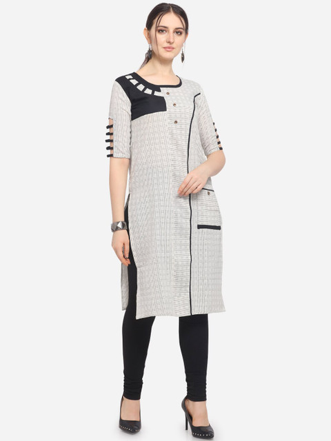 

Youthnic Women White & Black Printed Straight Kurta