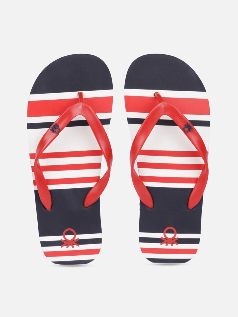 

United Colors of Benetton Men Red & Navy Blue Striped Thong Flip-Flops