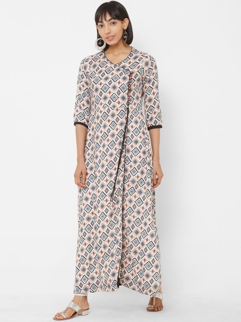 

Vedic Women Grey & White Printed A-Line Kurta