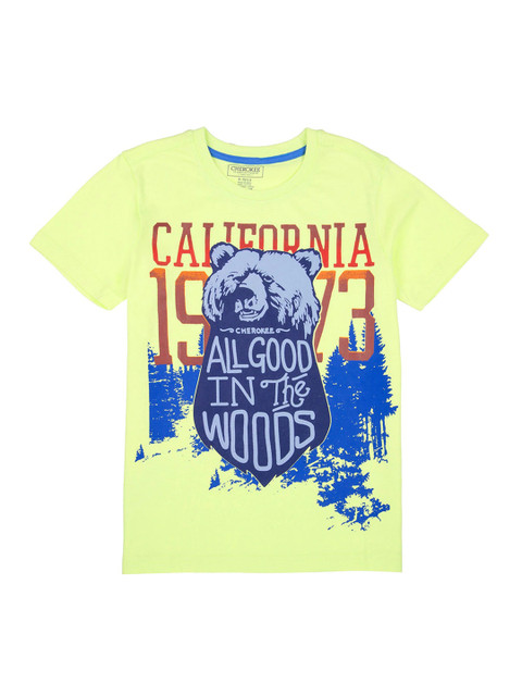 

Cherokee Boys Lime Green Printed Round Neck T-shirt
