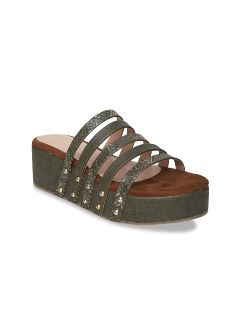 

VALIOSAA Women Olive Green Textured Heels