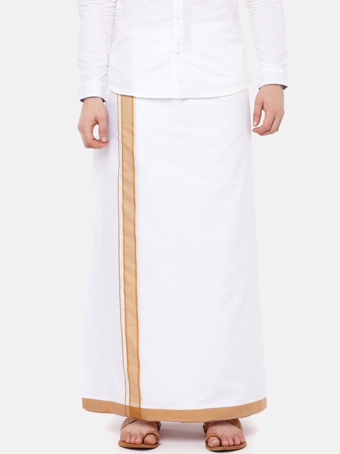 

RAMRAJ COTTON Men White Ozone Plain Dhoti With Beige Border