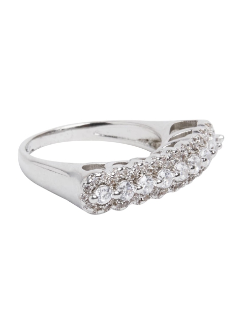 

shaze Rhodium-Plated Silver-Toned & White CZ-Studded Royal Finger Ring