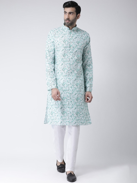 SG LEMAN Men Green & White Printed Kurta with Pyjamas