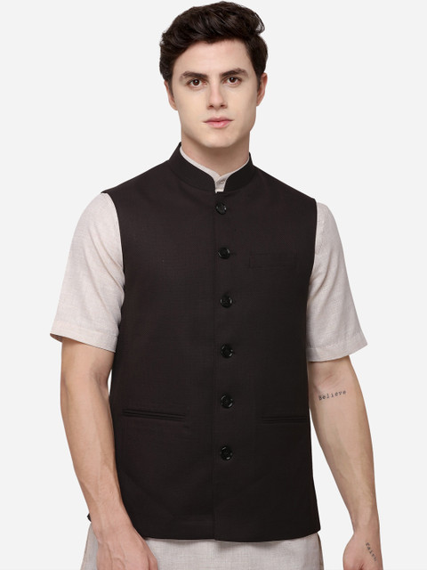 

JADE BLUE Men Coffee Brown Woven Design Corduroy Modi Jacket
