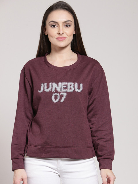 

plusS Women Burgundy Solid Applique Pullover Sweatshirt