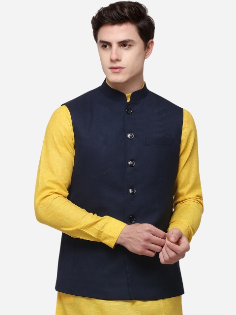 

JADE BLUE Men Blue Woven Design Modi Jacket