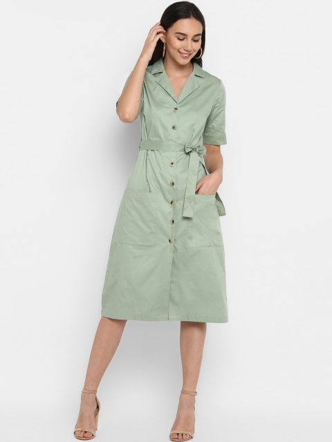 

FOSH Women Green Solid Shirt Dress