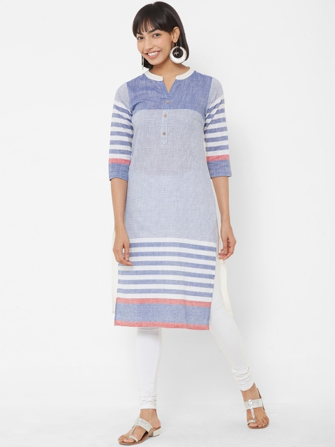 

Vedic Women Blue & White Striped Straight Kurta