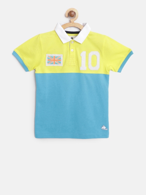 

Cherry Crumble Unisex Kids Yellow Colourblocked Polo Collar T-shirt