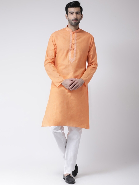 

SG LEMAN Men Orange & White Yoke Design Kurta with Trousers