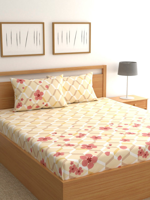 

Raymond Home Beige Floral 200 TC Cotton 1 King Bedsheet with 2 Pillow Covers
