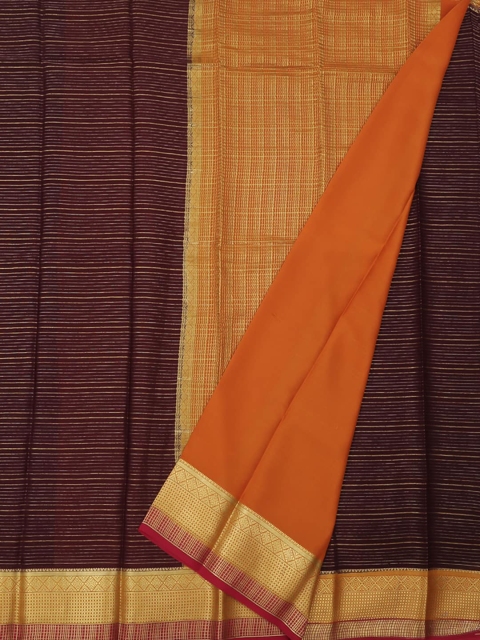 

Pothys Violet & Orange Pure Silk Striped Mysore Silk Saree