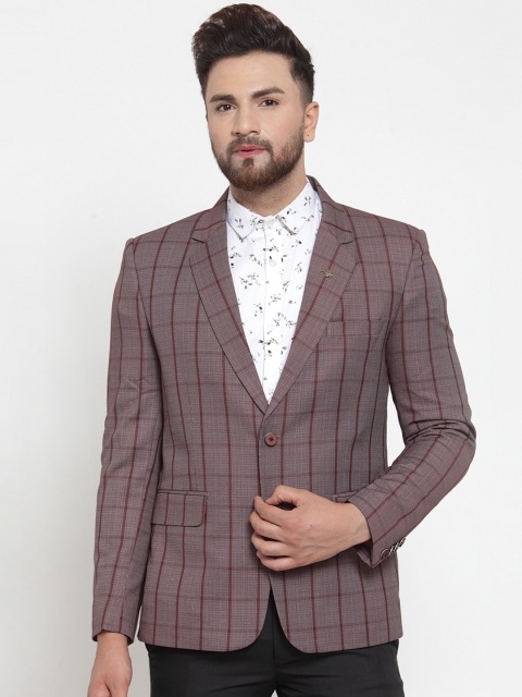 

MAXENCE Men Taupe Slim-Fit Single-Breasted Formal Blazer