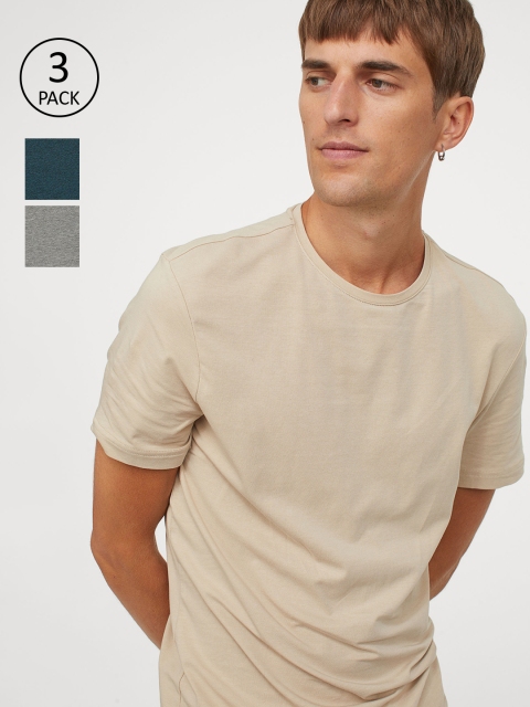 

H&M Men 3 Pack TShirts Slim Fit, Beige