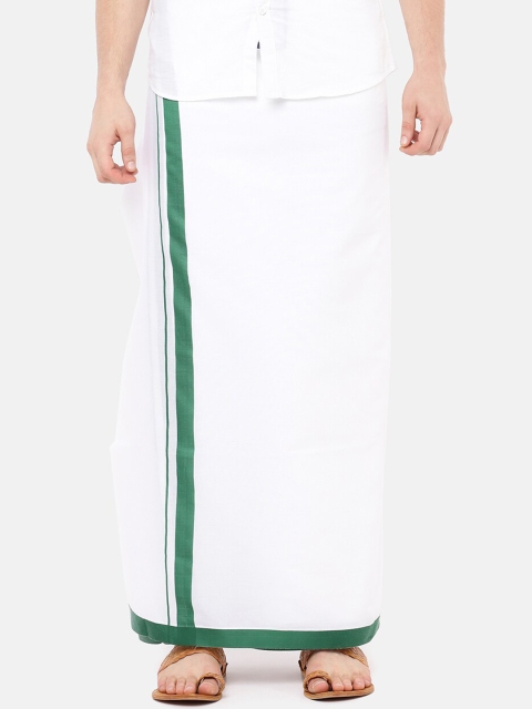 

RAMRAJ COTTON Men White Solid Dhoti With Green Border