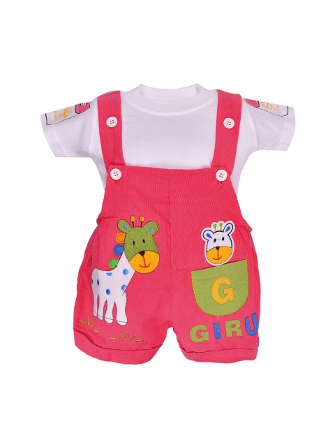 

Wish Karo Kids Pink & White Applique Dungarees With T-Shirt