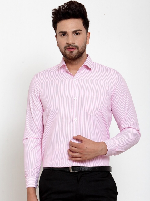

JAINISH Men Pink & White Regular Fit Striped Formal Shirt