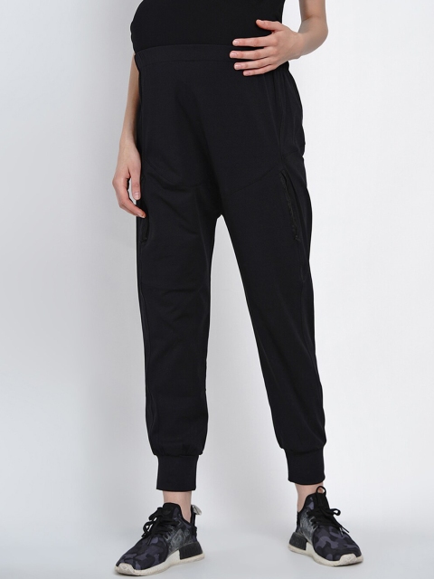 

Mine4Nine Women Black Solid Straight-Fit Maternity Joggers