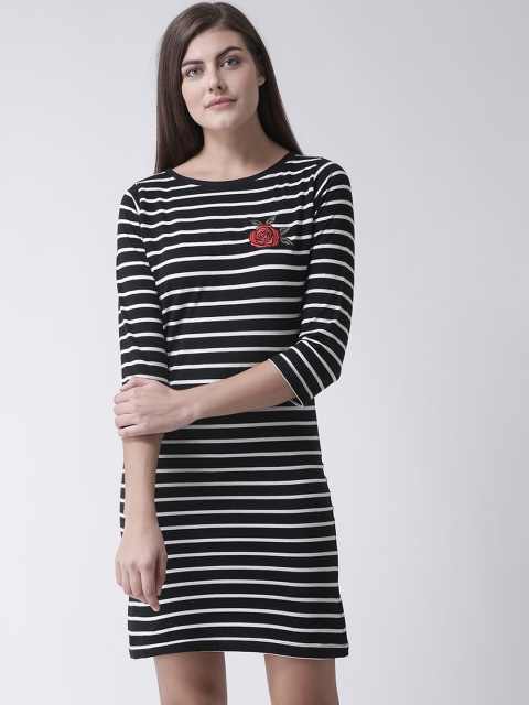 

Club York Women Black & Off-White Striped T-shirt Dress