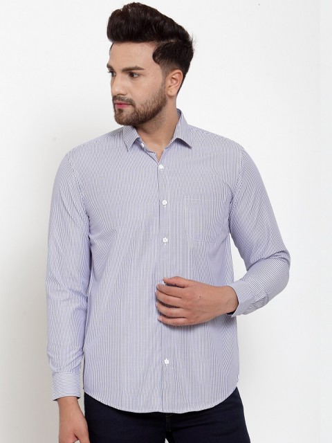 

JAINISH Men Blue & White Regular Fit Striped Casual Shirt