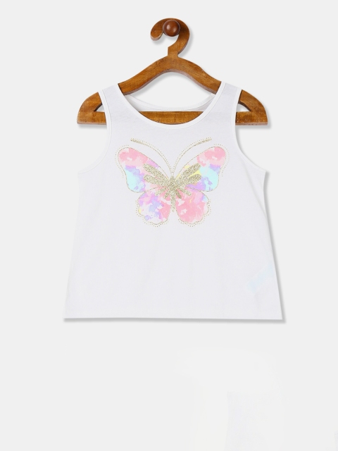 

The Childrens Place Girls White Printed Tank Pure Cotton Top