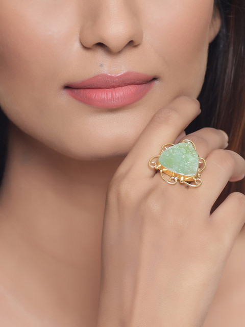 

Tistabene Gold-Plated & Lime Green AD-Studded Cocktail Adjustable Finger Ring