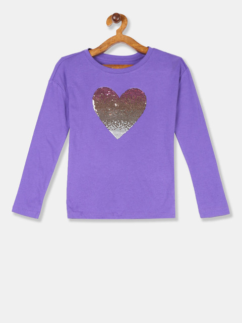 

GAP Girls Purple Flip Sequinned Round Neck T-shirt