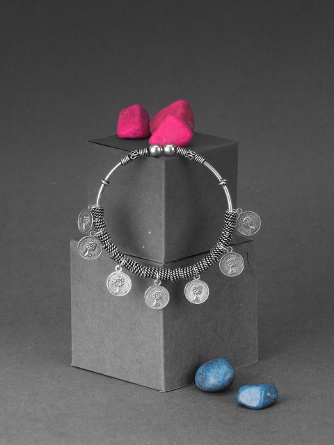 

Adwitiya Collection Silver-Plated Oxidised Handcrafted Charm Bracelet