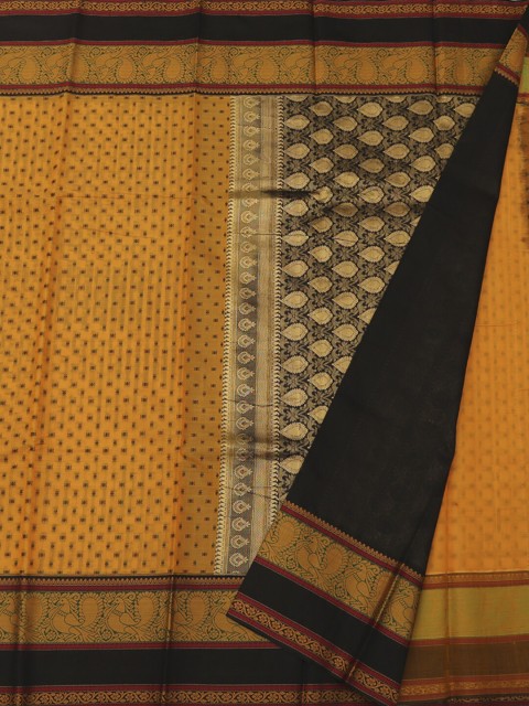 

Pothys Mustard Yellow & Black Pure Silk Woven Design Saree