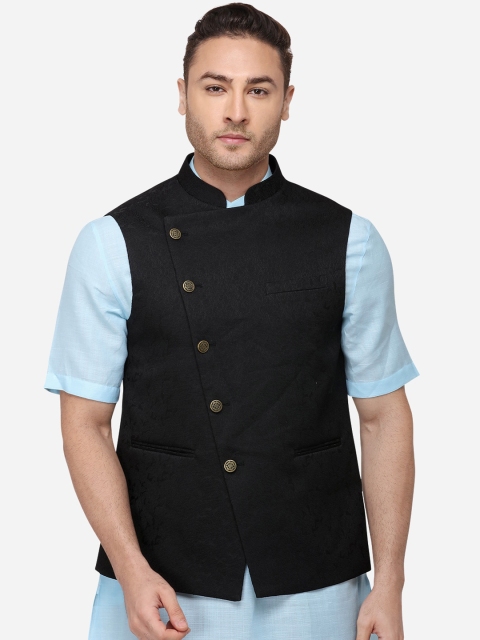 

JB STUDIO Men Black Woven Design Corduroy Nehru Jacket