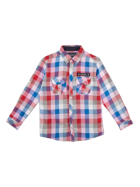 

Cherokee Boys Blue & White Regular Fit Checked Casual Shirt
