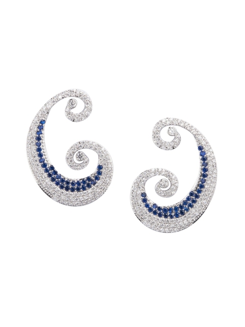 

shaze Rhodium-Plated & Navy Blue Paisley Shaped Studs, Silver