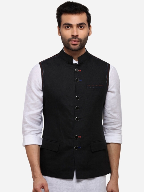 

JB STUDIO Men Black Solid Corduroy Nehru Jacket