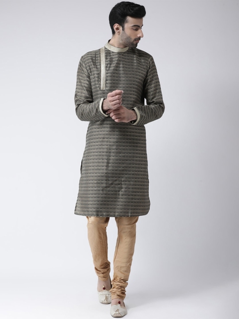 

SG LEMAN Men Olive Green & Beige Self Design Kurta with Pyjamas
